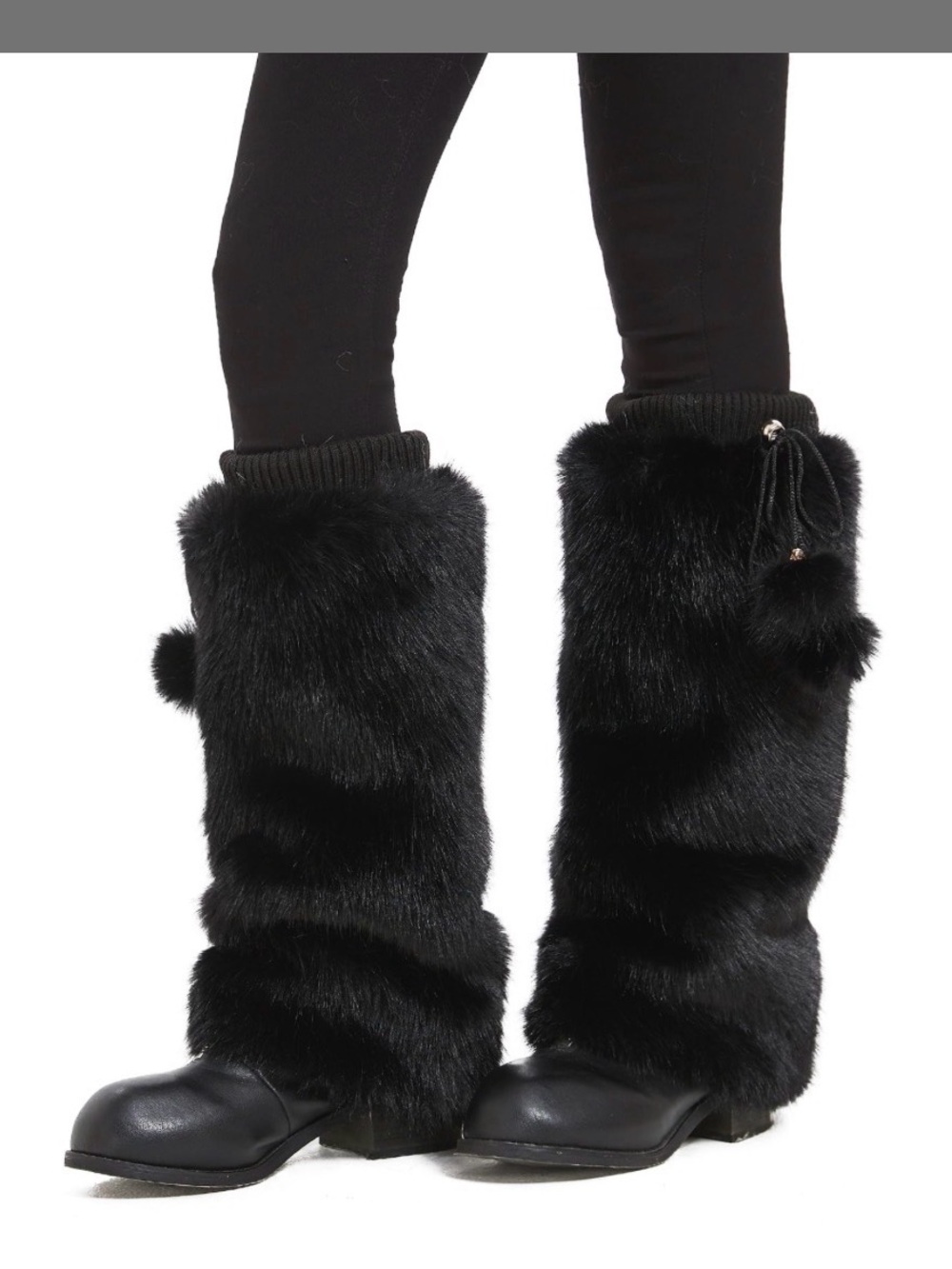 Faux Fur Black Boot Leg Warmers with Pom Tassel used 1x